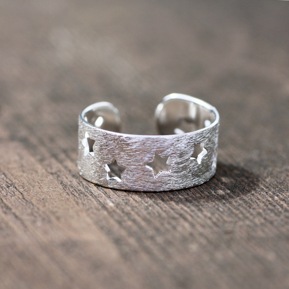 New Adjustable Sterling Silver Star Ring, Unisex Band